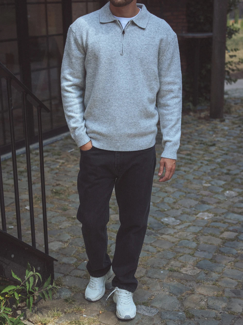 Grey Zipper Knit Sweater