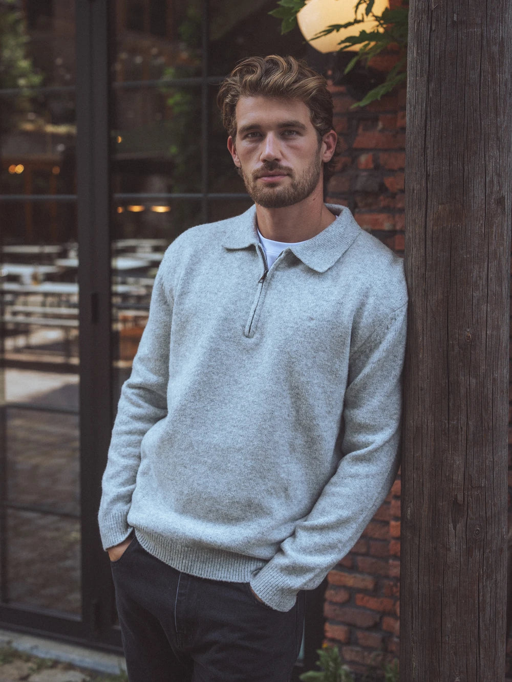 Grey Zipper Knit Sweater