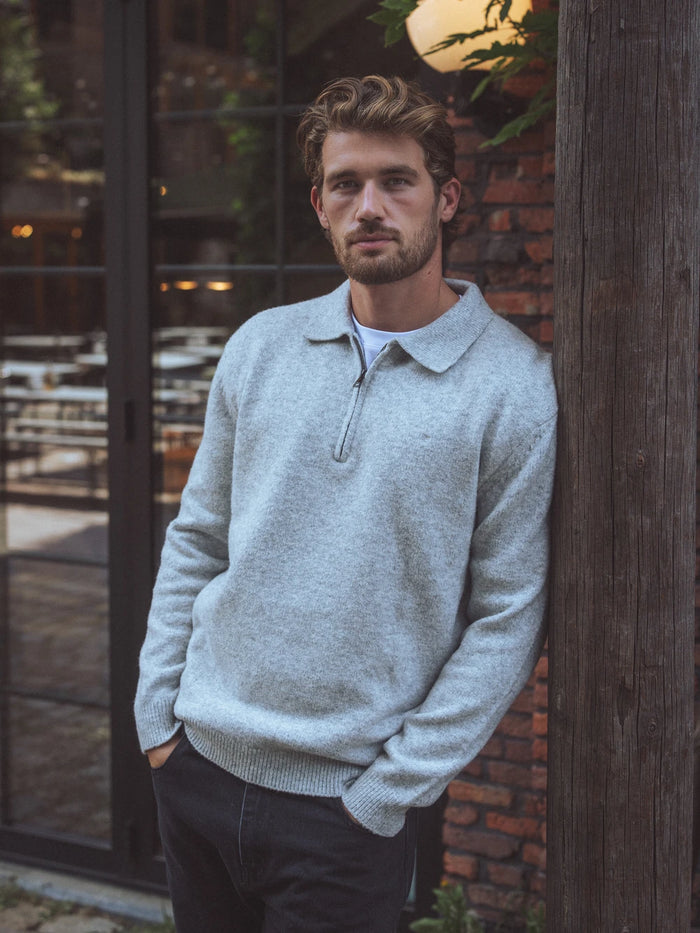 Grey Zipper Knit Sweater