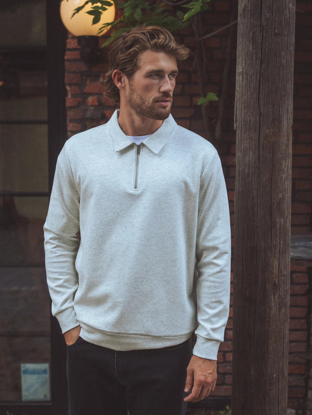 Graues Polo-Langarmshirt mit Reißverschluss
