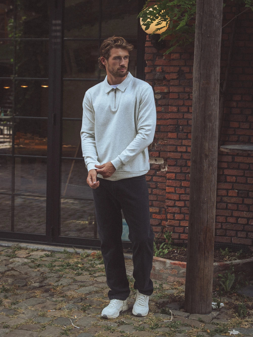 HALF-ZIP POLO-LONGSLEEVE IN GRAU