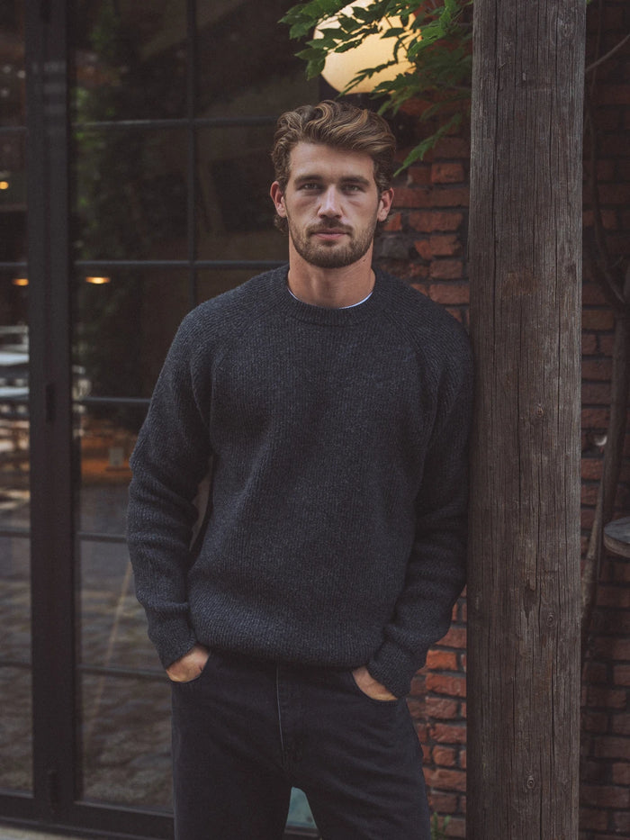 Grey Knitted Rib Raglan Sweater