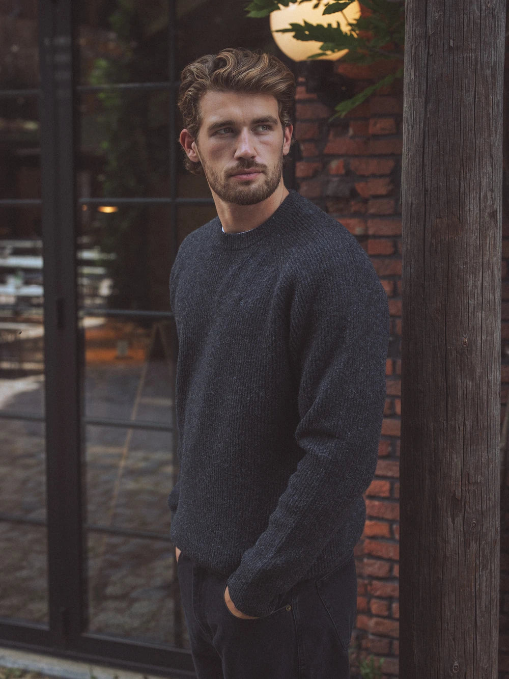 Grey Knitted Rib Raglan Sweater
