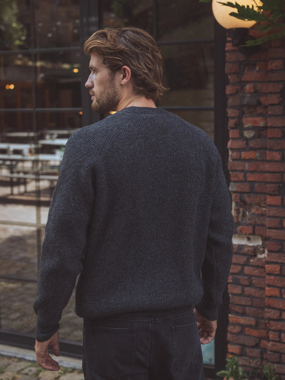 Grey Knitted Rib Raglan Sweater