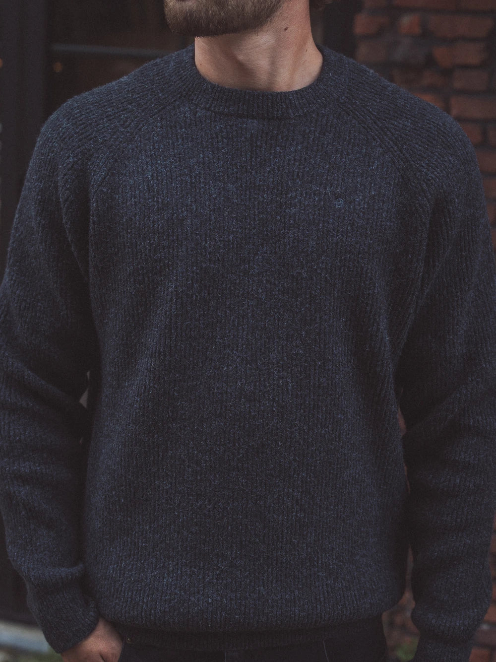 Grey Knitted Rib Raglan Sweater