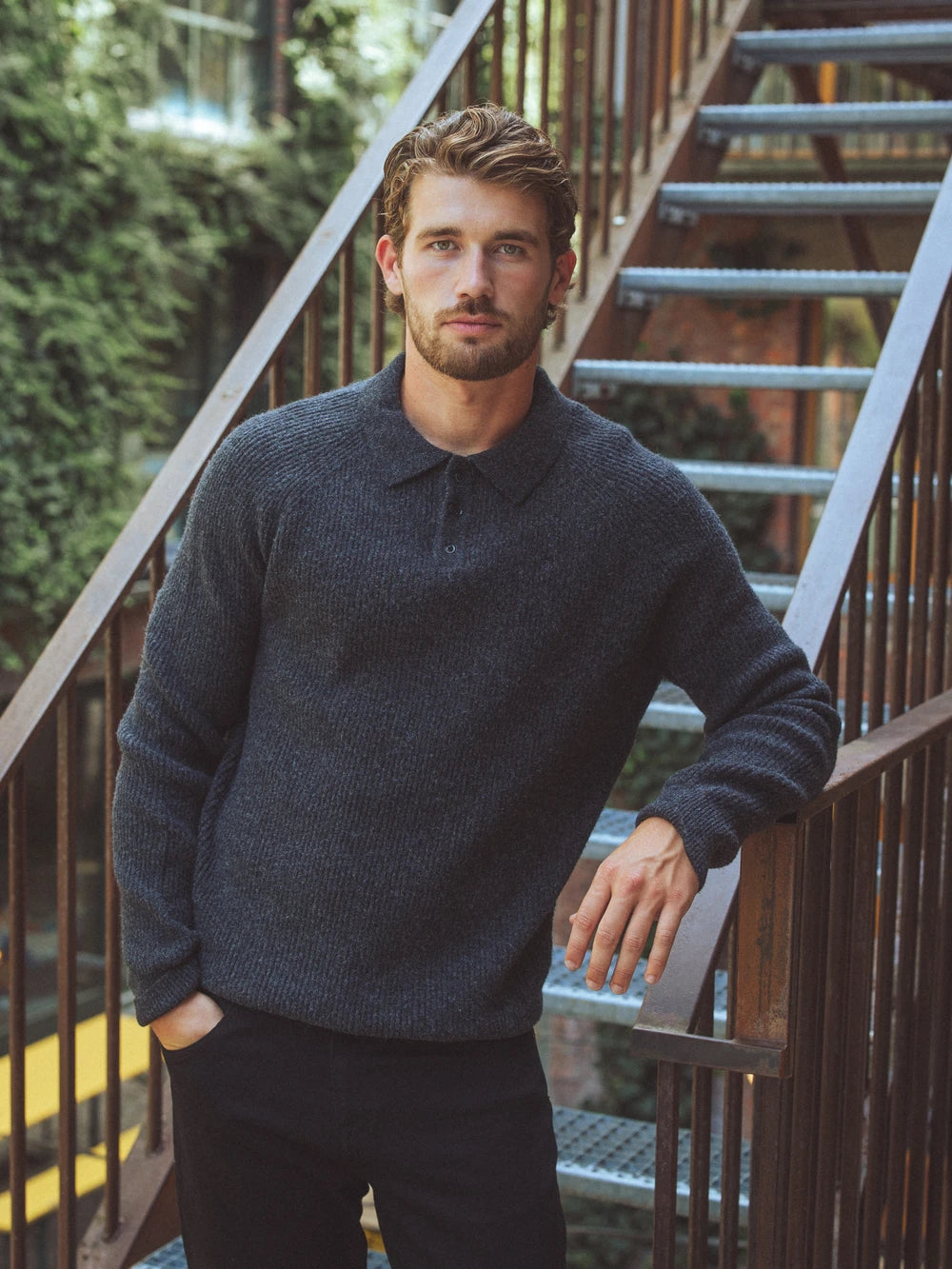 Dark Grey Knitted Rib Sweater