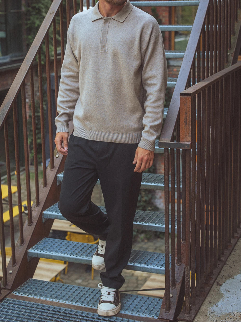 Creme oversized Strick-Polo