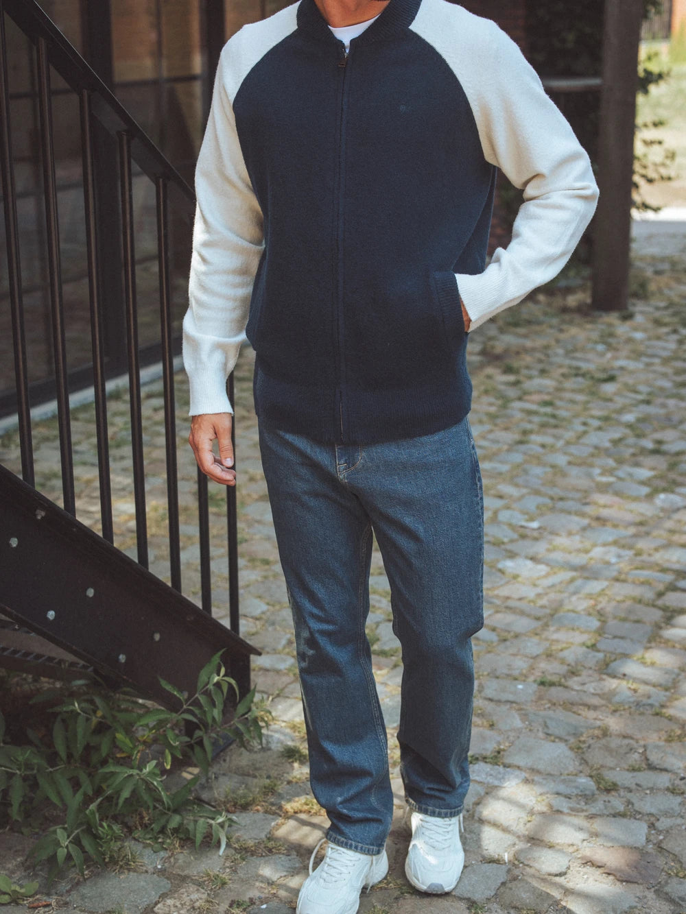 Navy Knitted Raglan Vest