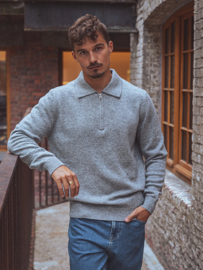 Grey Fine Knitted Half Zip