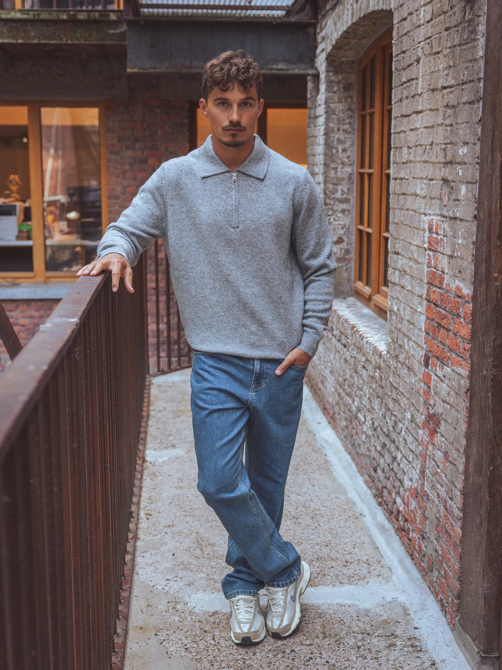 Grey Fine Knitted Half Zip