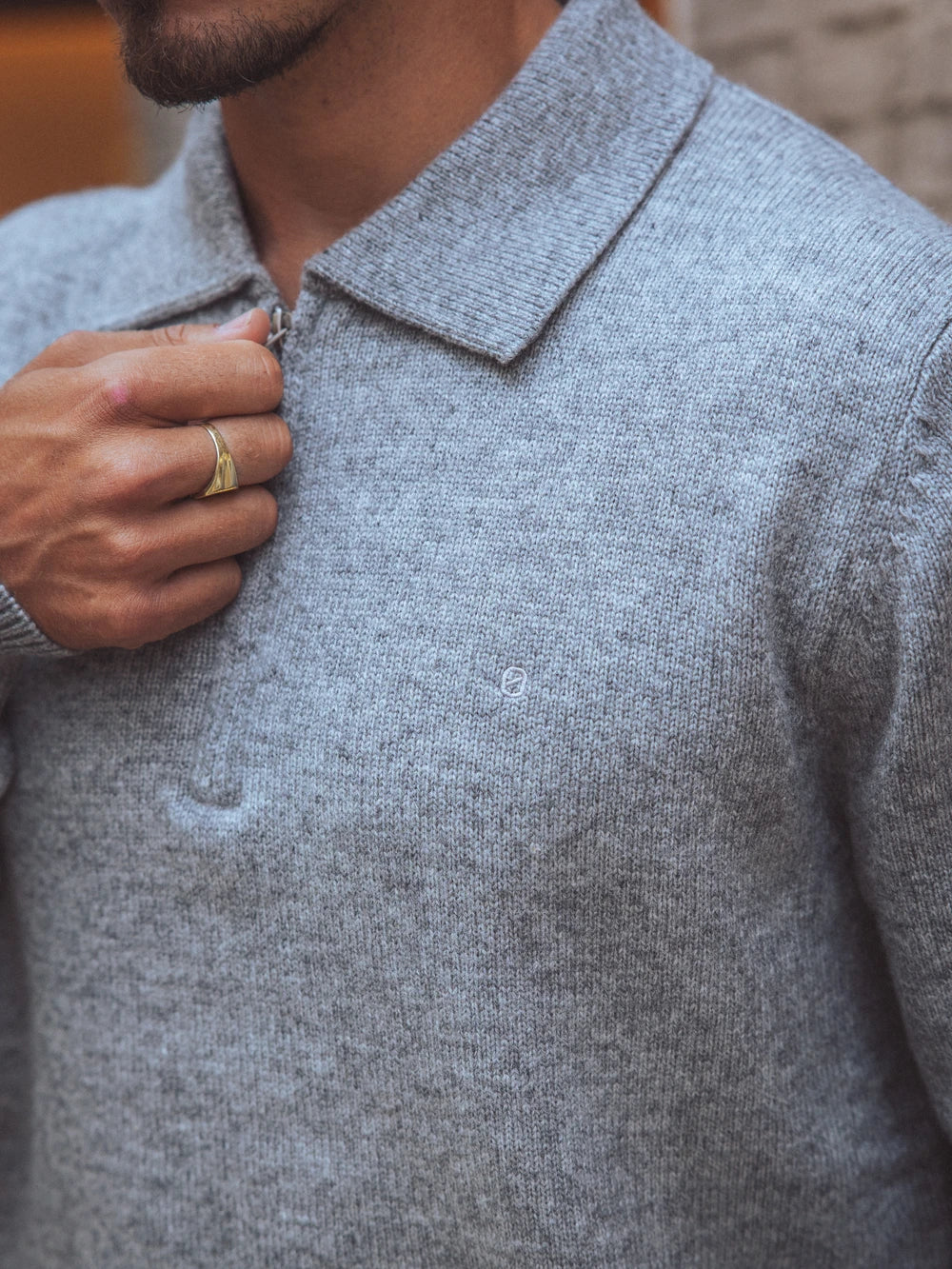 Grey Fine Knitted Half Zip