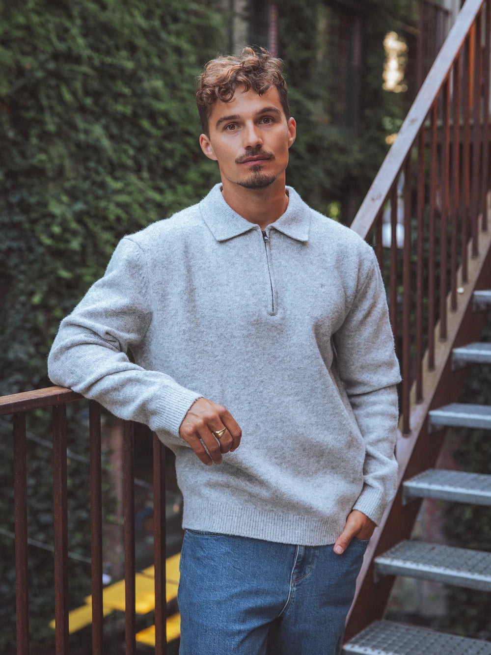 Grey Polo Zipper Longsleeve