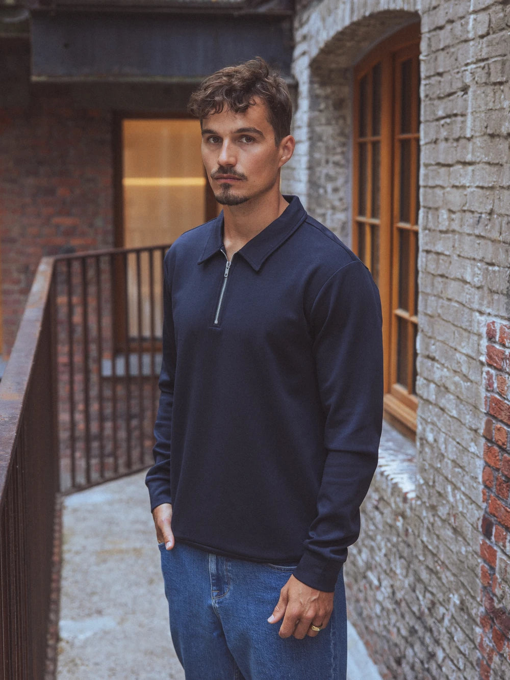 Navy Polo Zipper Longsleeve