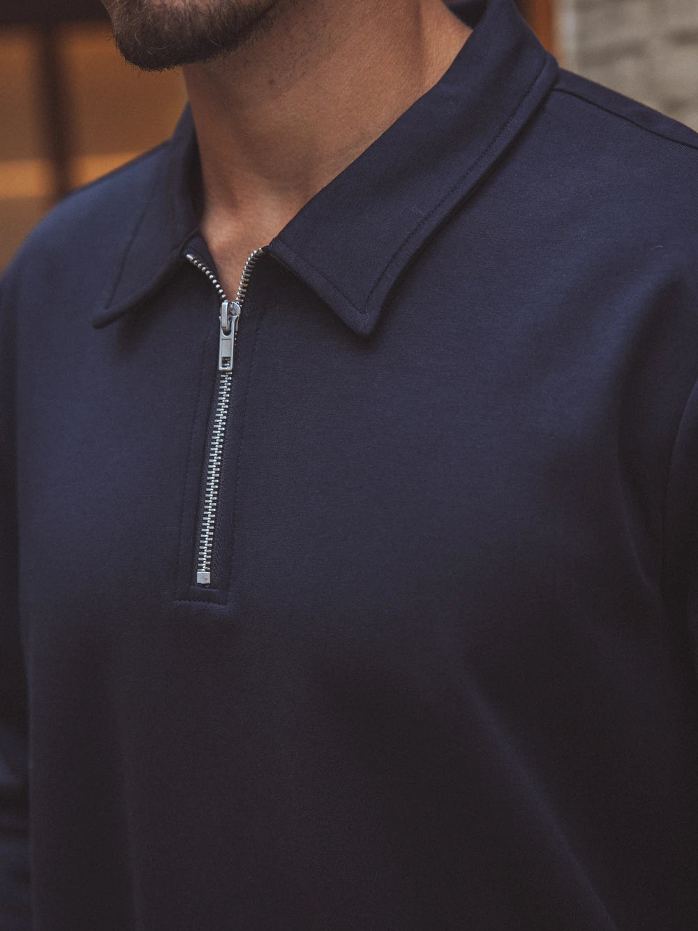 Navy Polo Zipper Longsleeve