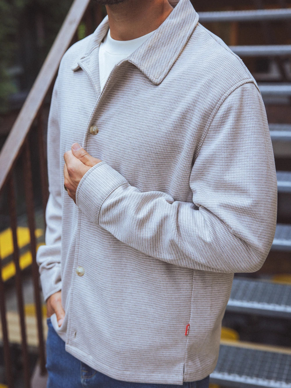 Beige Check Oversized Overshirt