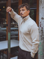 Beige Half Zip Knit Sweater