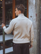 Beige Half Zip Knit Sweater
