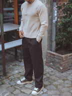Beige Half Zip Knit Sweater
