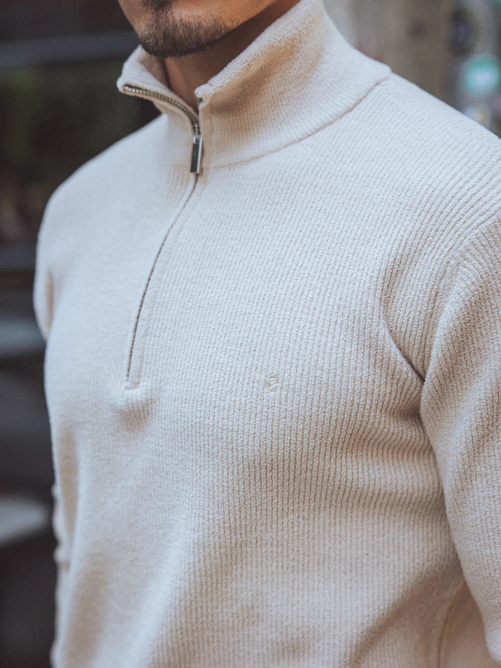 Beige Half Zip Knit Sweater