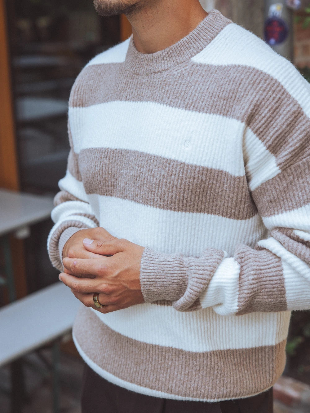 Grey Striped Knit Sweater