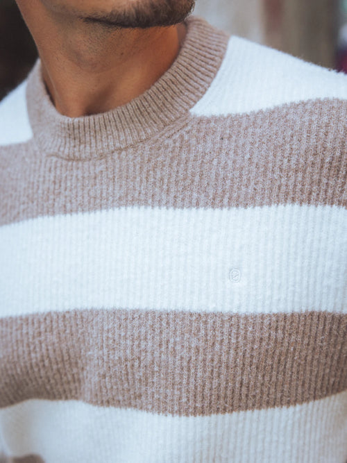 Light Brown Striped Knit Sweater