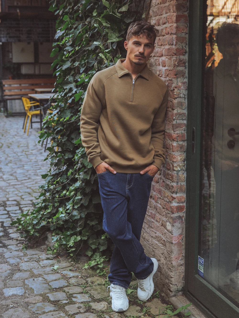 Brown Zipper Polo Sweater