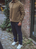 Brown Zipper Polo Sweater