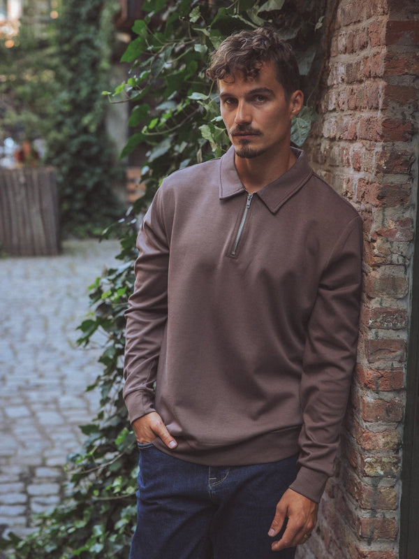 Brown Polo Zipper Longsleeve