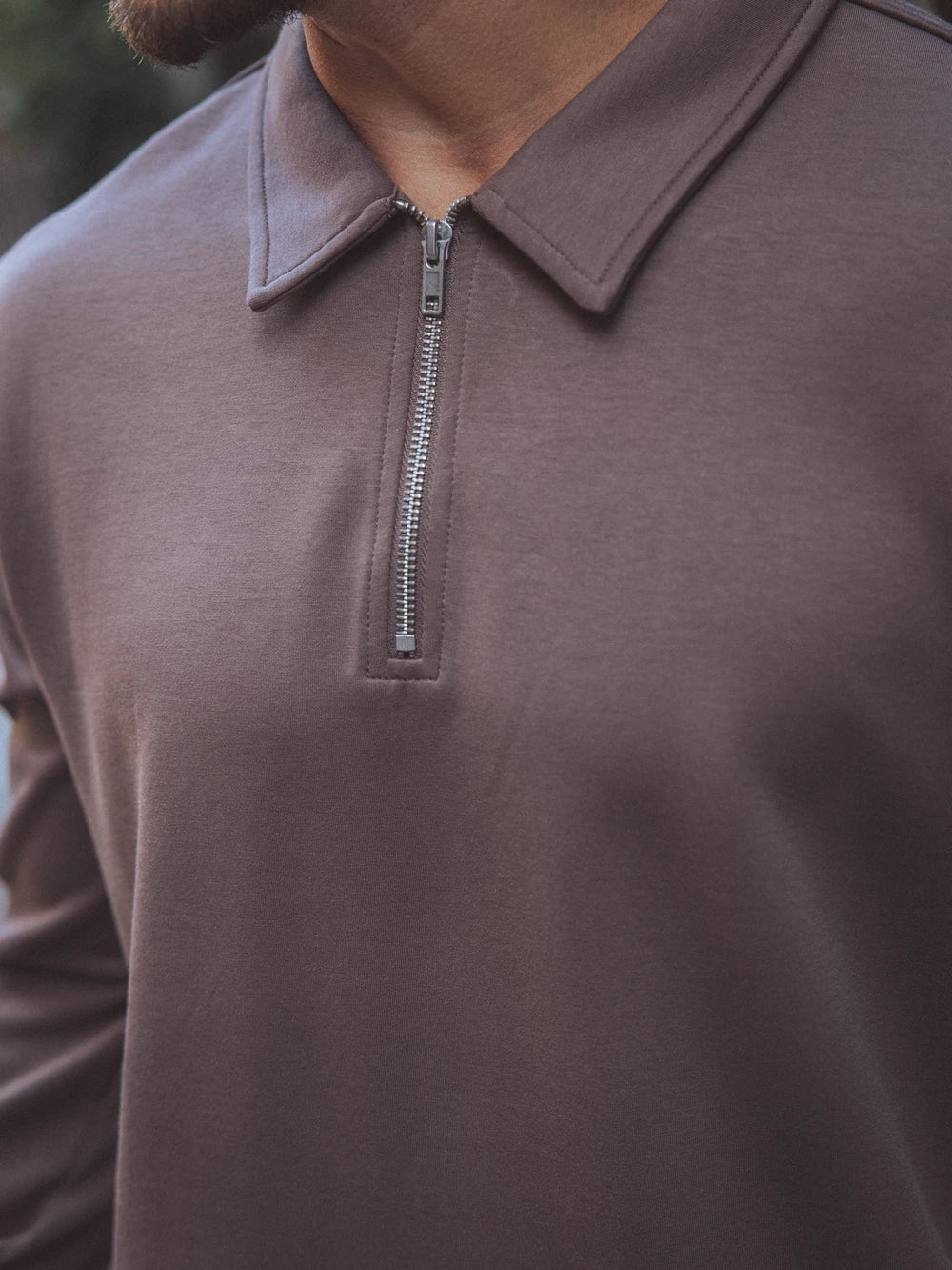 Brown Polo Zipper Longsleeve
