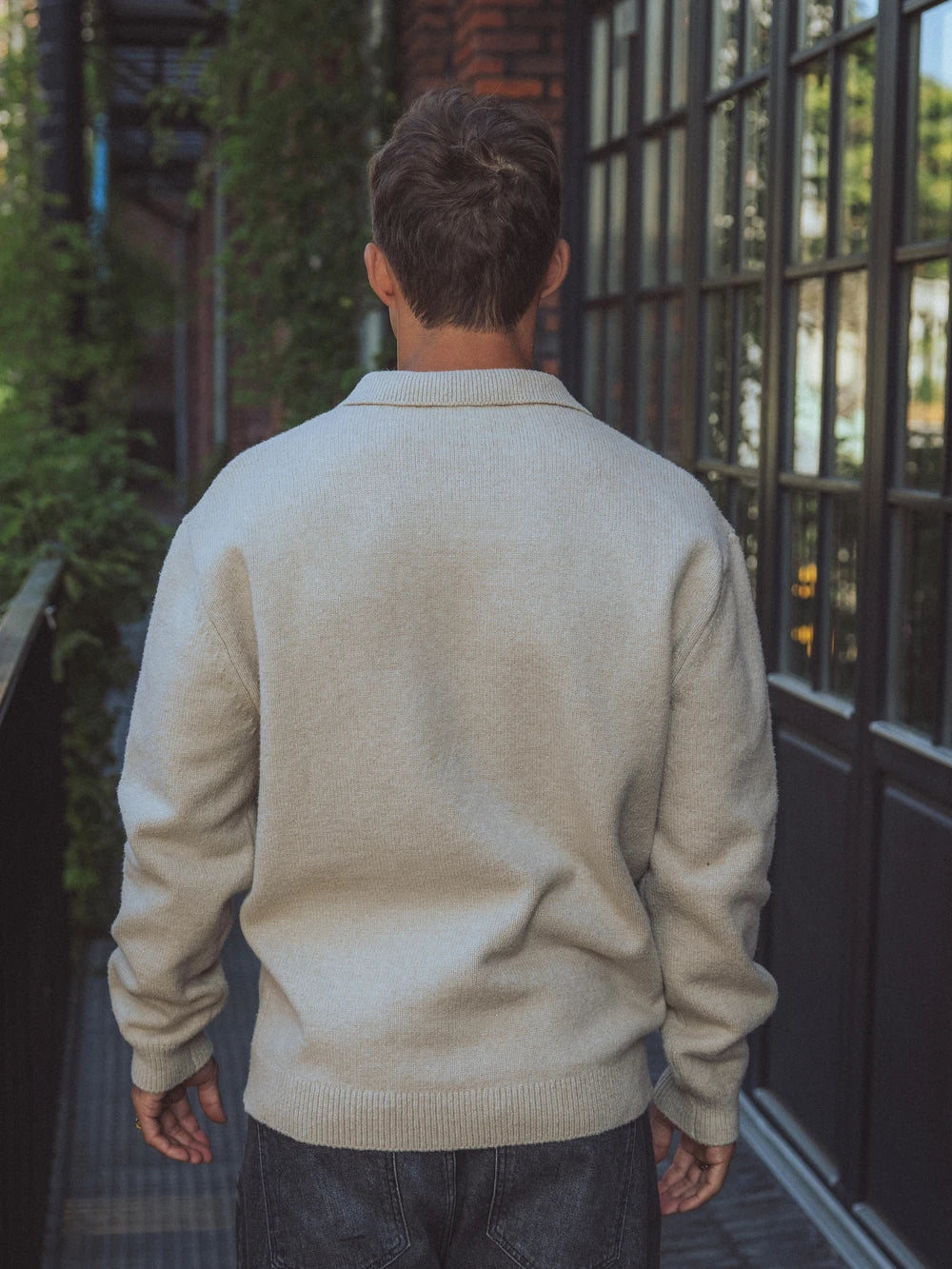 Beige V-Neck Knitted Sweater