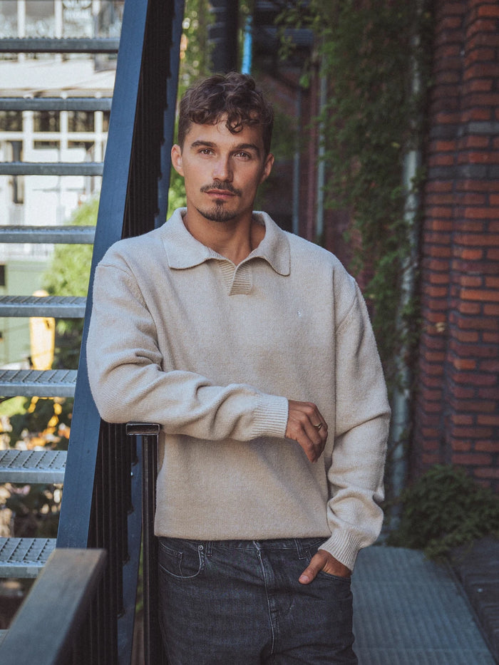 Beige V-Neck Knitted Sweater