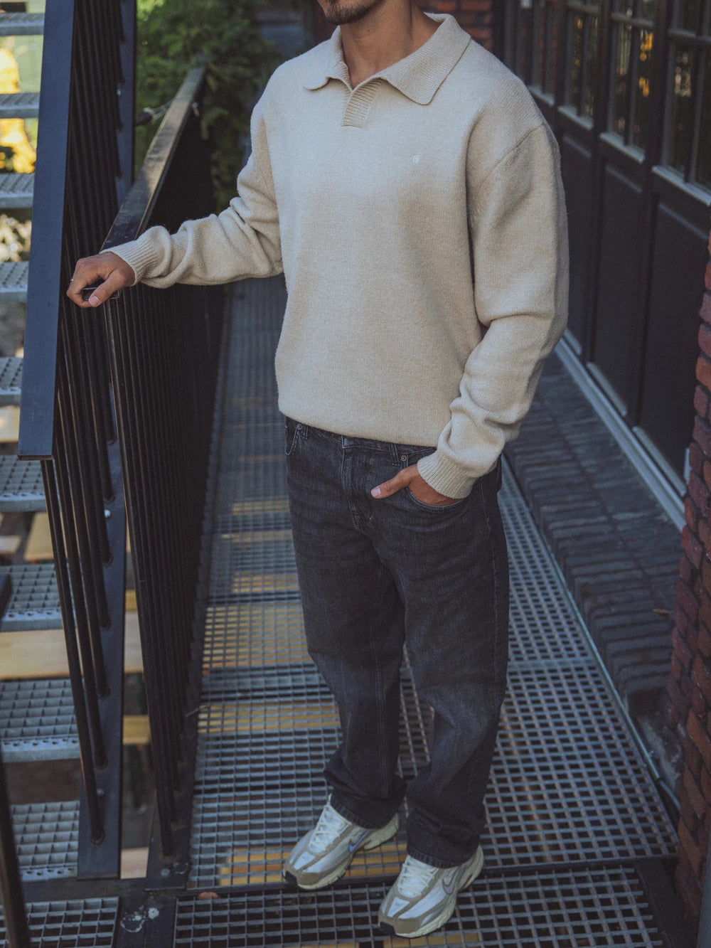 Beige V-Neck Knitted Sweater