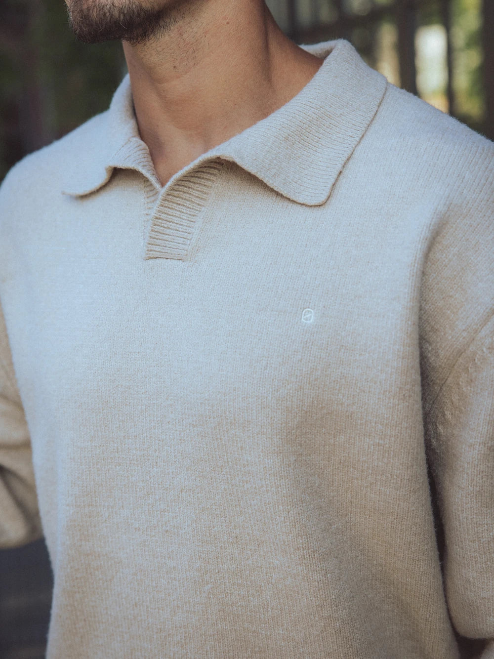 Beige V-Neck Knitted Sweater