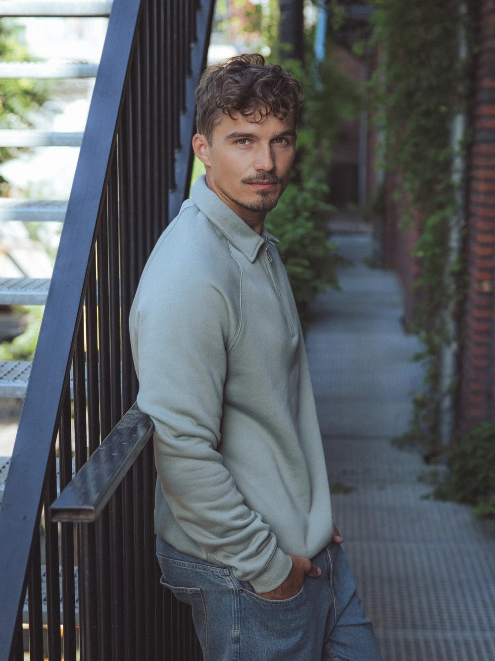 Light Green Zipper Polo Sweater
