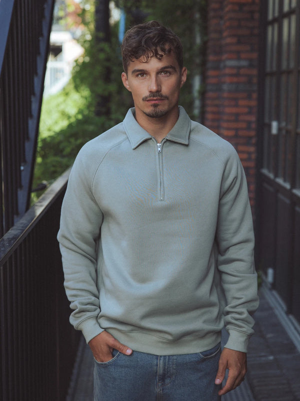 Light Green Zipper Polo Sweater