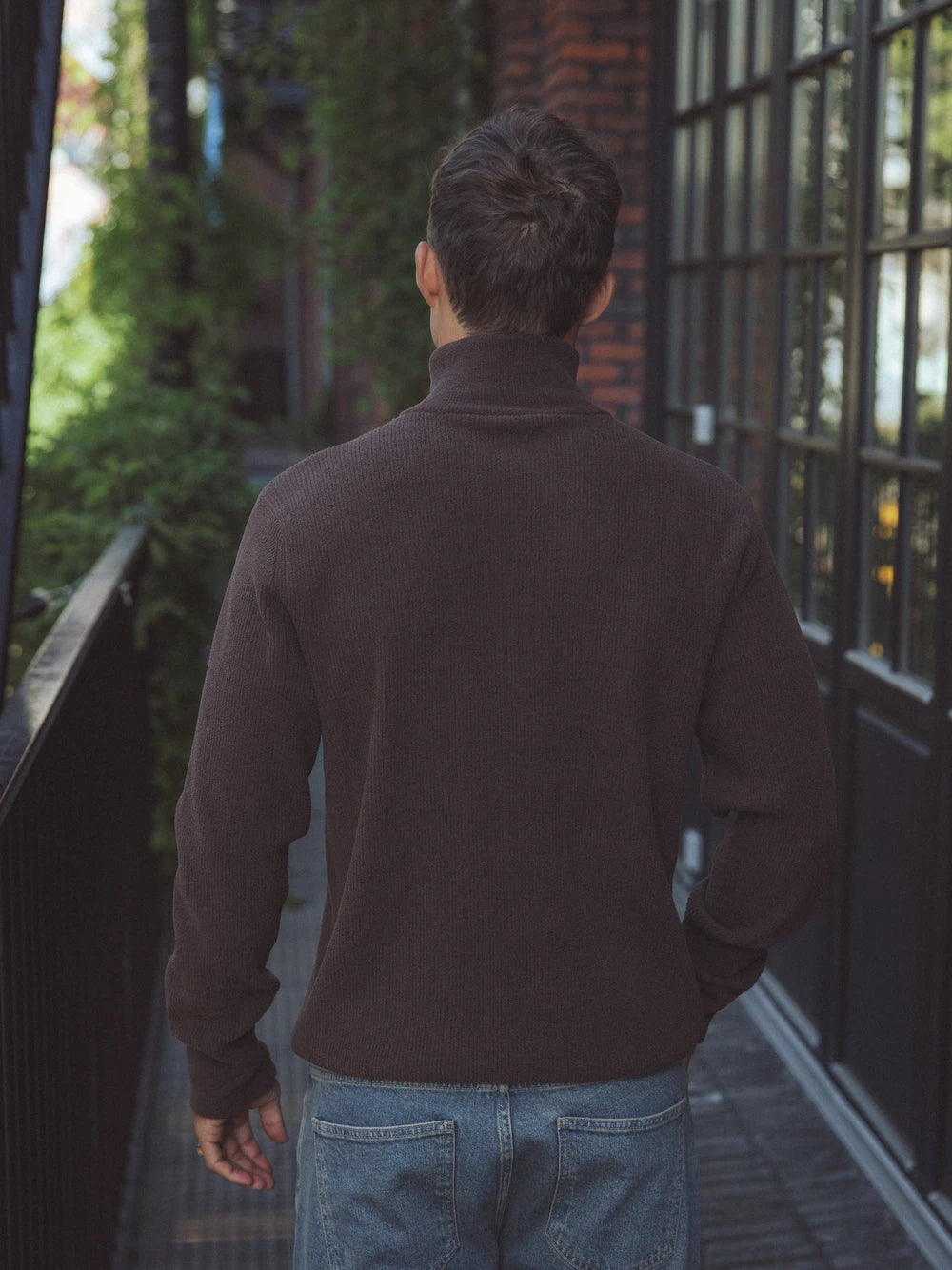 Dark Brown Half Zip Knit Sweater