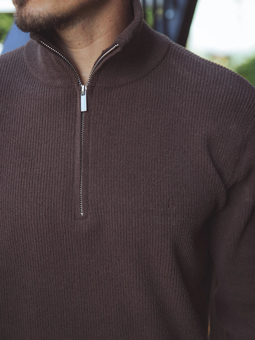 Dark Brown Half Zip Knit Sweater