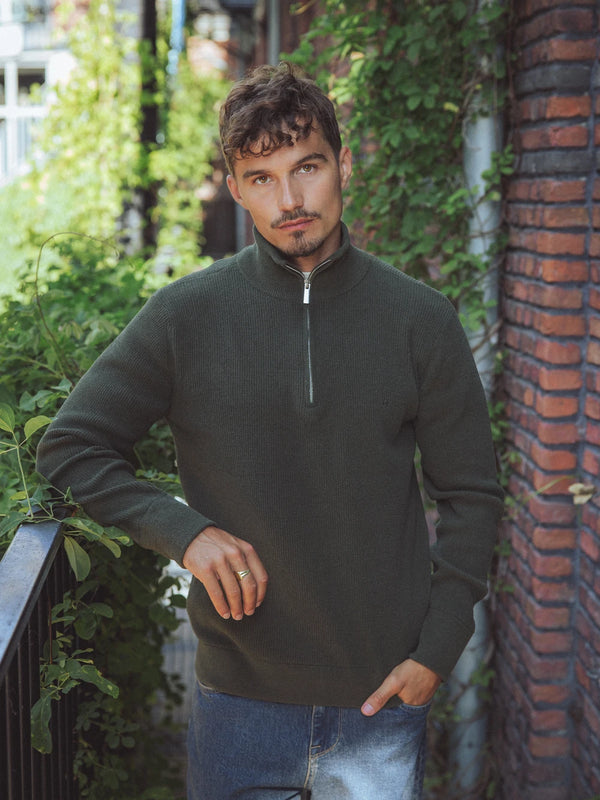 Olive Half Zip Knit Sweater