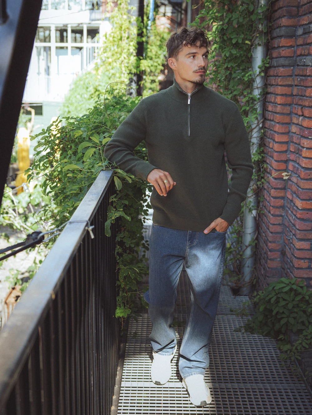 Olive Half Zip Knit Sweater