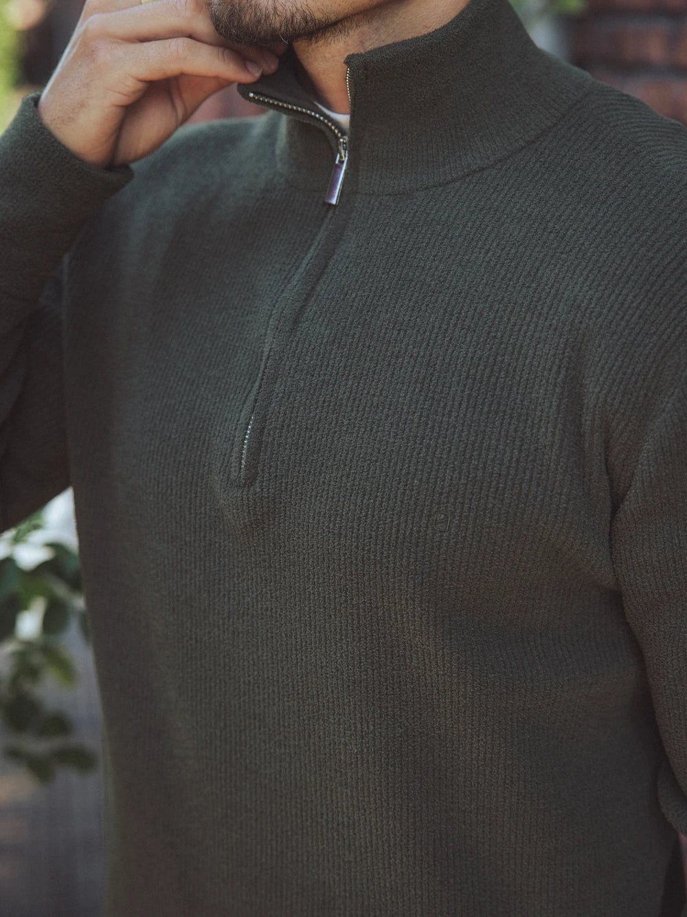 Olive Half Zip Knit Sweater
