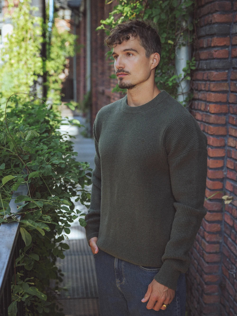 Green Knitted Rib Sweater
