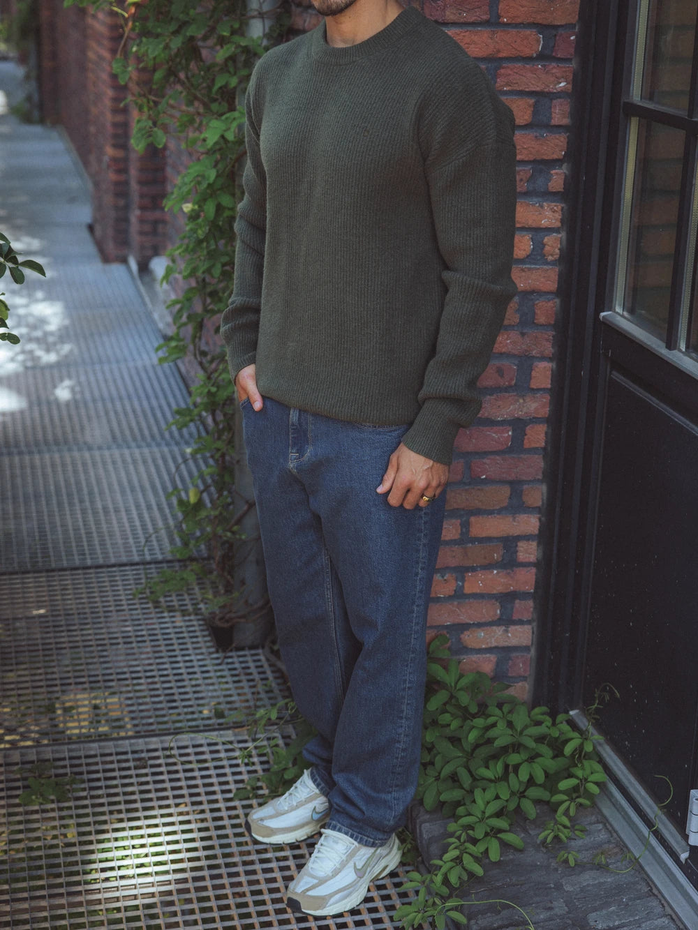 Green Knitted Rib Sweater