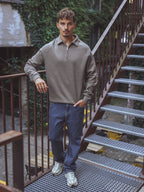 Dark Brown Zipper Polo Sweater