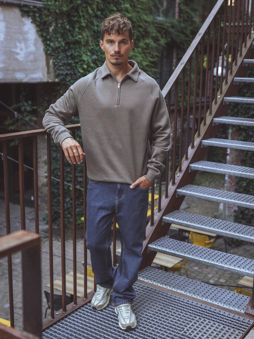 Dark Brown Zipper Polo Sweater