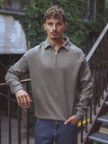 Dark Brown Zipper Polo Sweater
