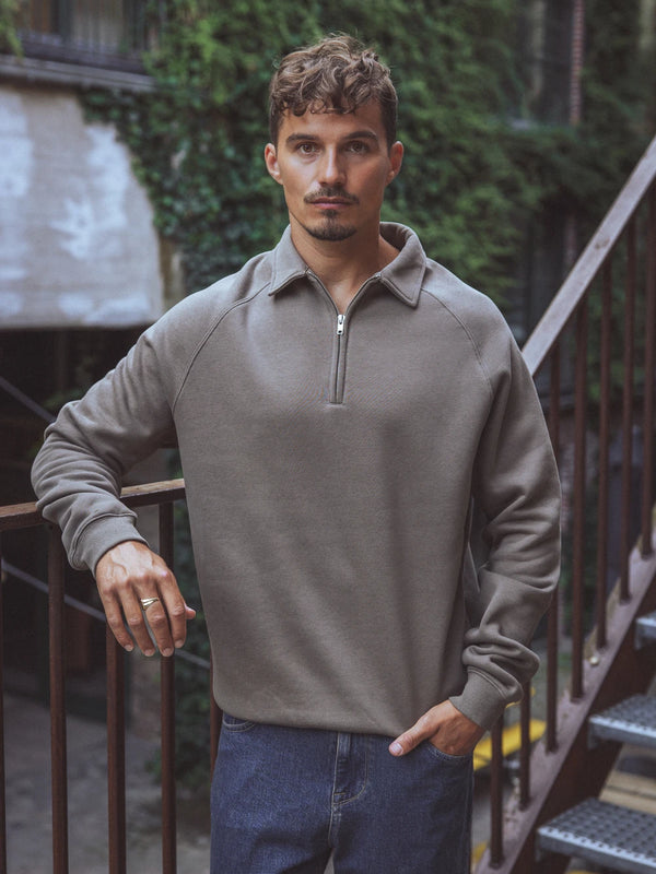 Dark Brown Zipper Polo Sweater