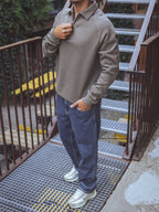 Dark Brown Zipper Polo Sweater