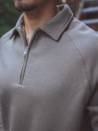 Dark Brown Zipper Polo Sweater