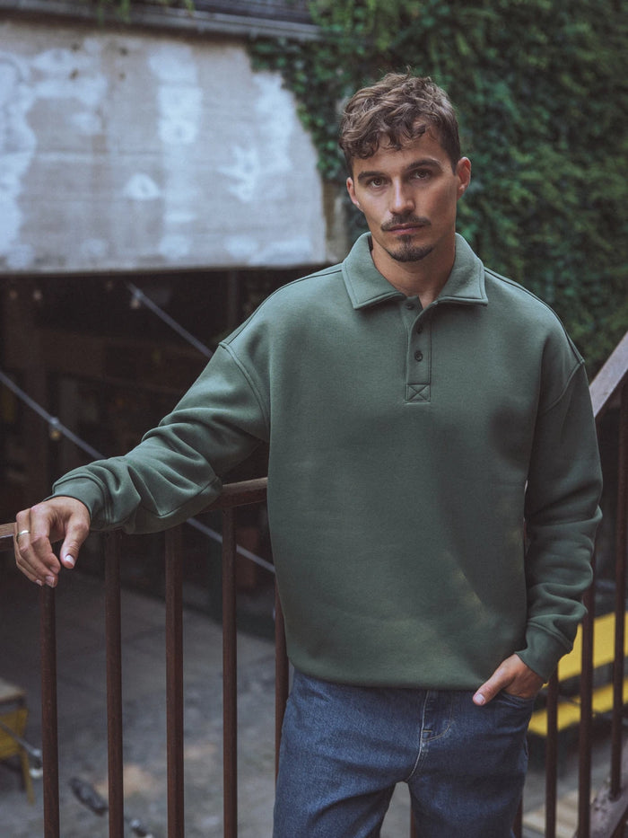 Green Oversized Polo Sweater