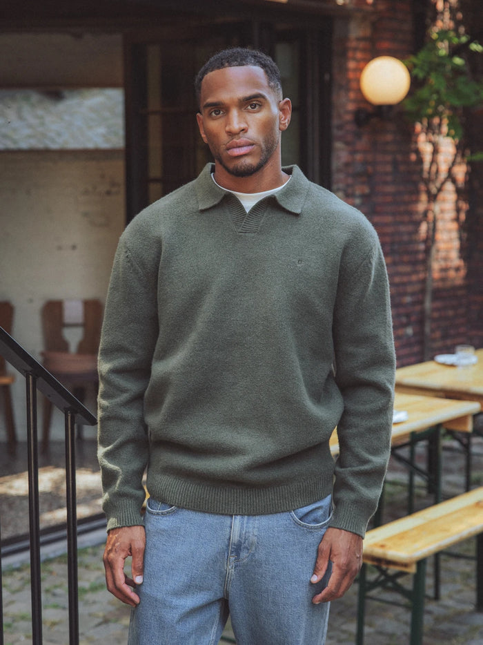 Green V-Neck Knitted Sweater